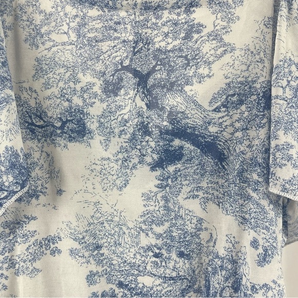 Cottagecore Medium Chic Tree Chinoiserie Art Artsy Print Puff Sleeve Ruched Top - Picture 4 of 5
